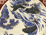 Japanese Porcelain Round Large Plate Vtg Chrysanthemum Carp Fish Red Blue PX774
