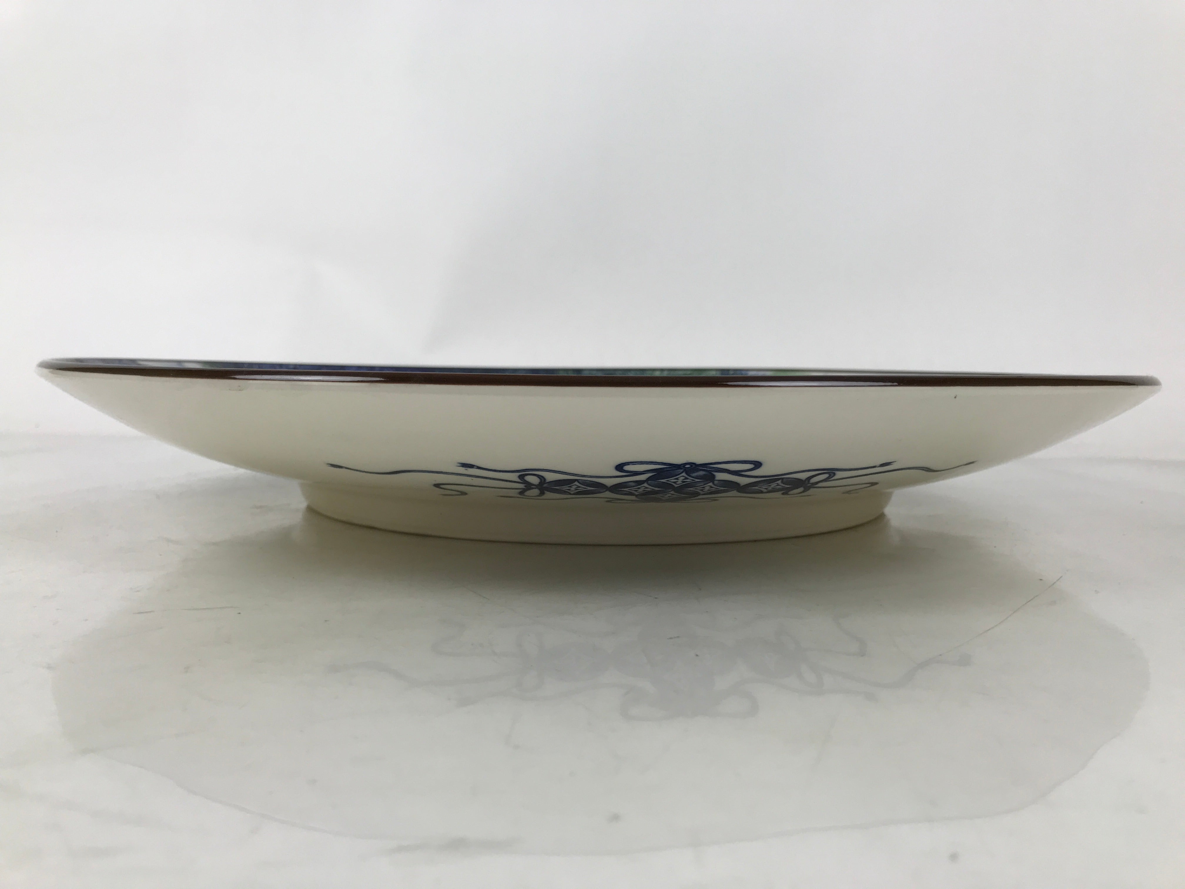 Japanese Porcelain Round Large Plate Vtg Chrysanthemum Carp Koi Fish Blue PX775