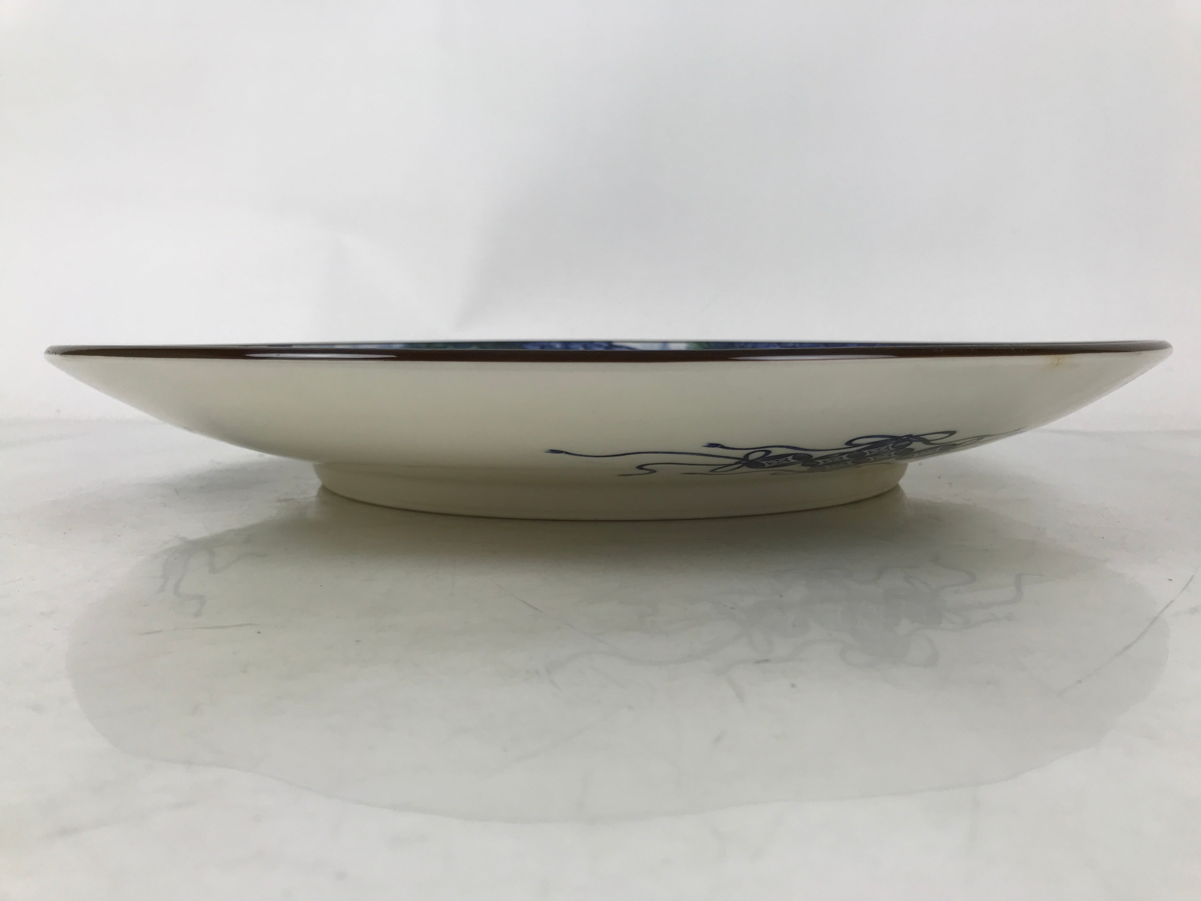 Japanese Porcelain Round Large Plate Vtg Chrysanthemum Carp Koi Fish Blue PX775