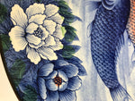 Japanese Porcelain Round Large Plate Vtg Chrysanthemum Carp Koi Fish Blue PX775