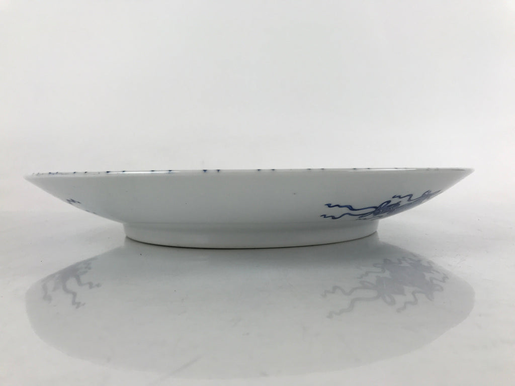 Japanese Porcelain Round Large Plate Vtg Mesh Net Ami Pattern White Blue PY753