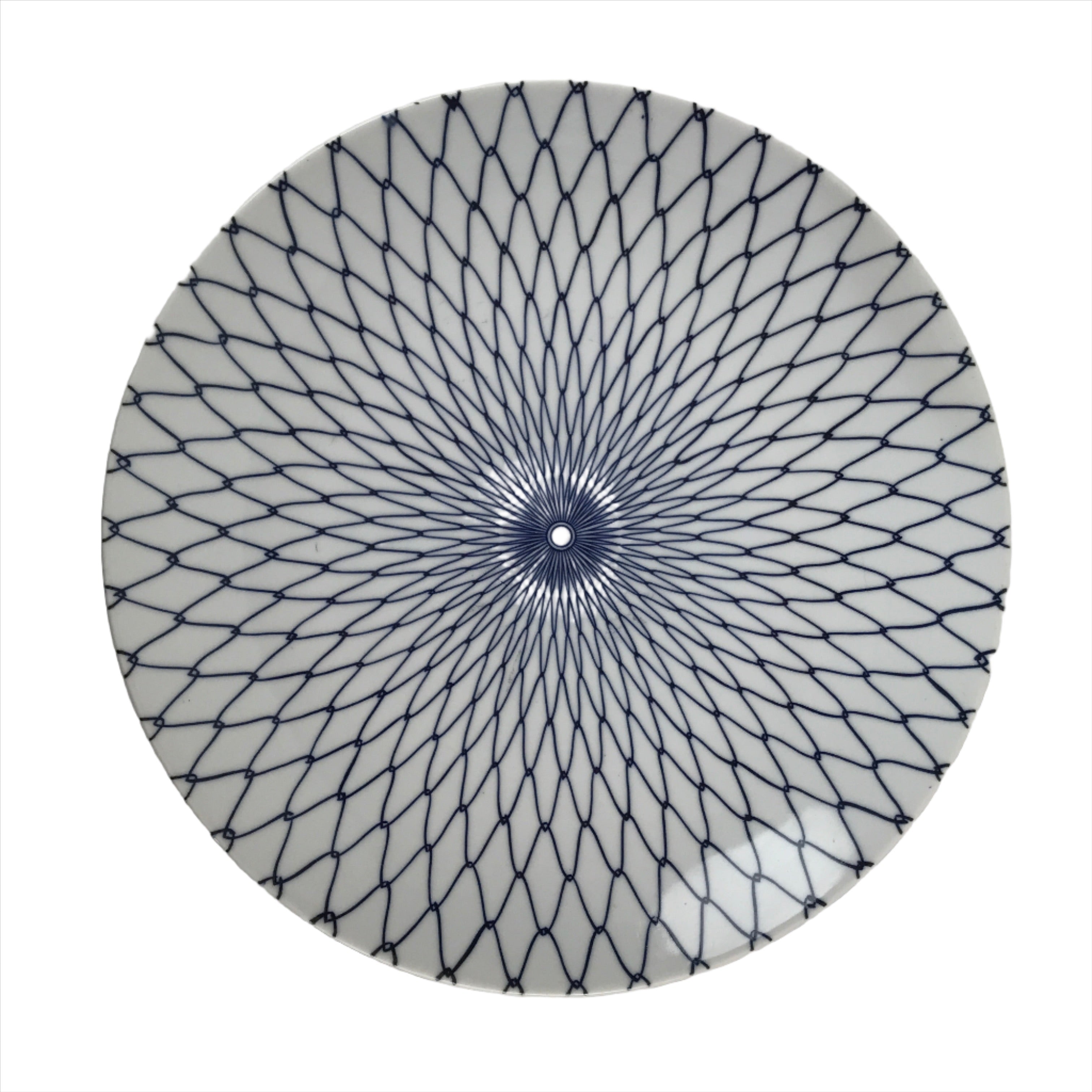 Japanese Porcelain Round Large Plate Vtg Mesh Net Ami Pattern White Blue PY753