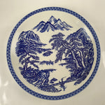 Japanese Porcelain Round Large Plate Vtg Pine Mountain Scenery White Blue PY752