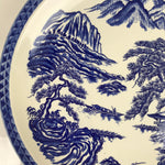 Japanese Porcelain Round Large Plate Vtg Pine Mountain Scenery White Blue Y59