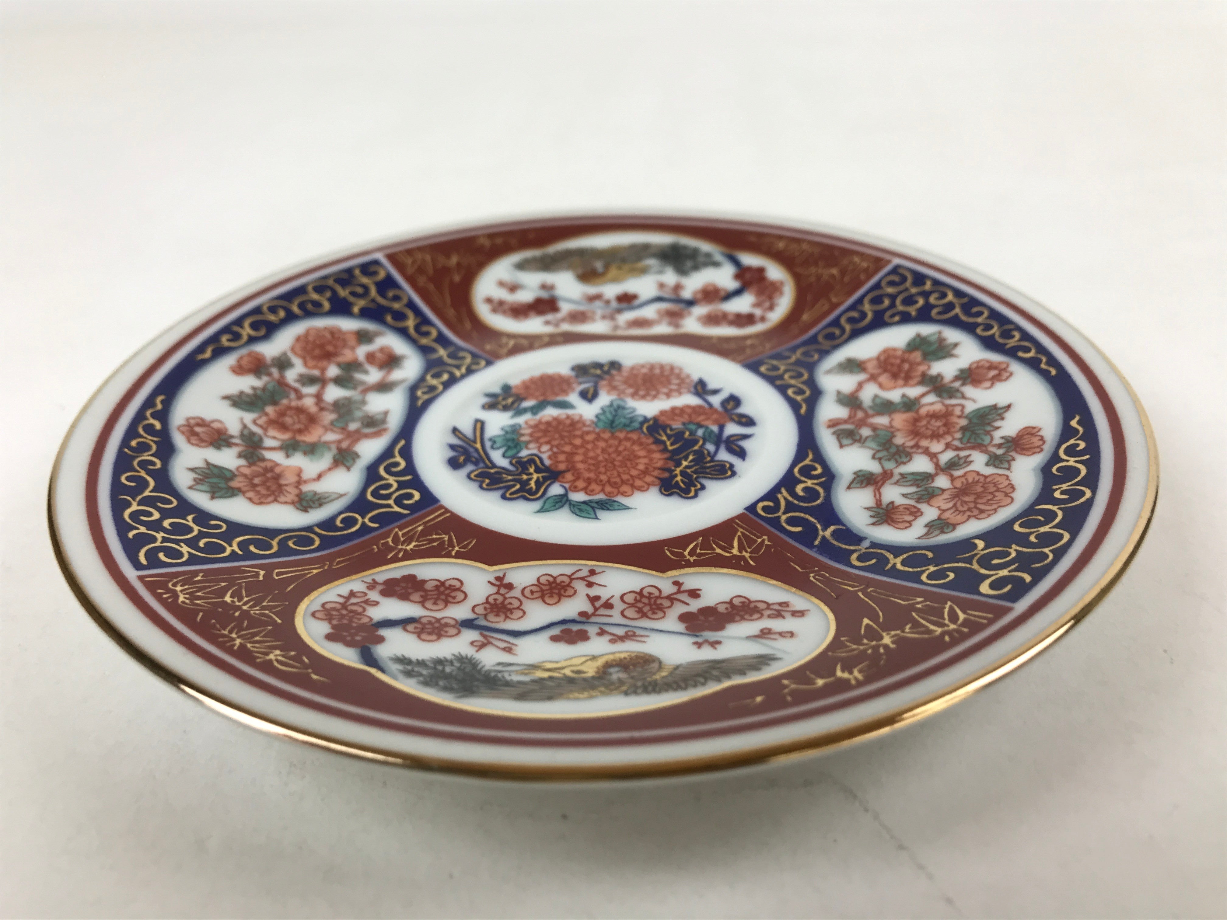 Japanese Porcelain Round Small Plate Vtg Kutani Imari Floral Red Blue Gold PY617