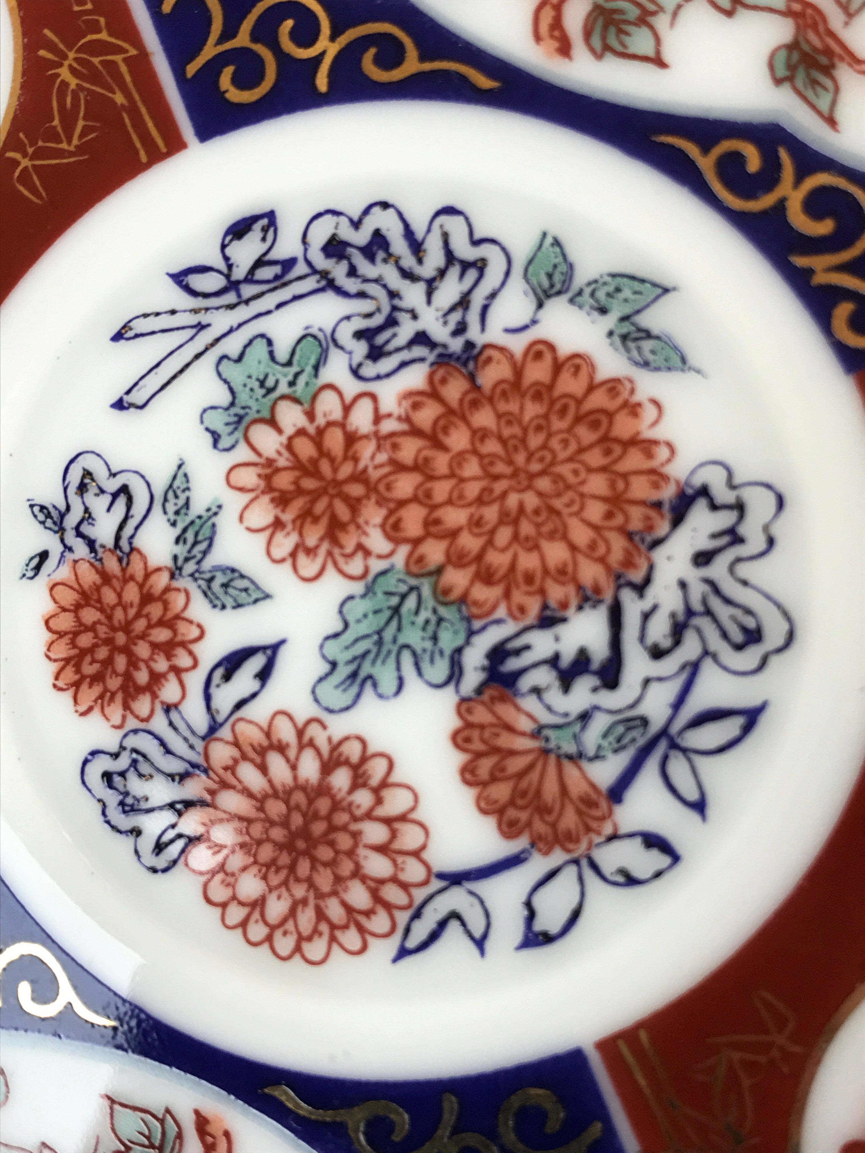 Japanese Porcelain Round Small Plate Vtg Kutani Imari Floral Red Blue Gold PY619
