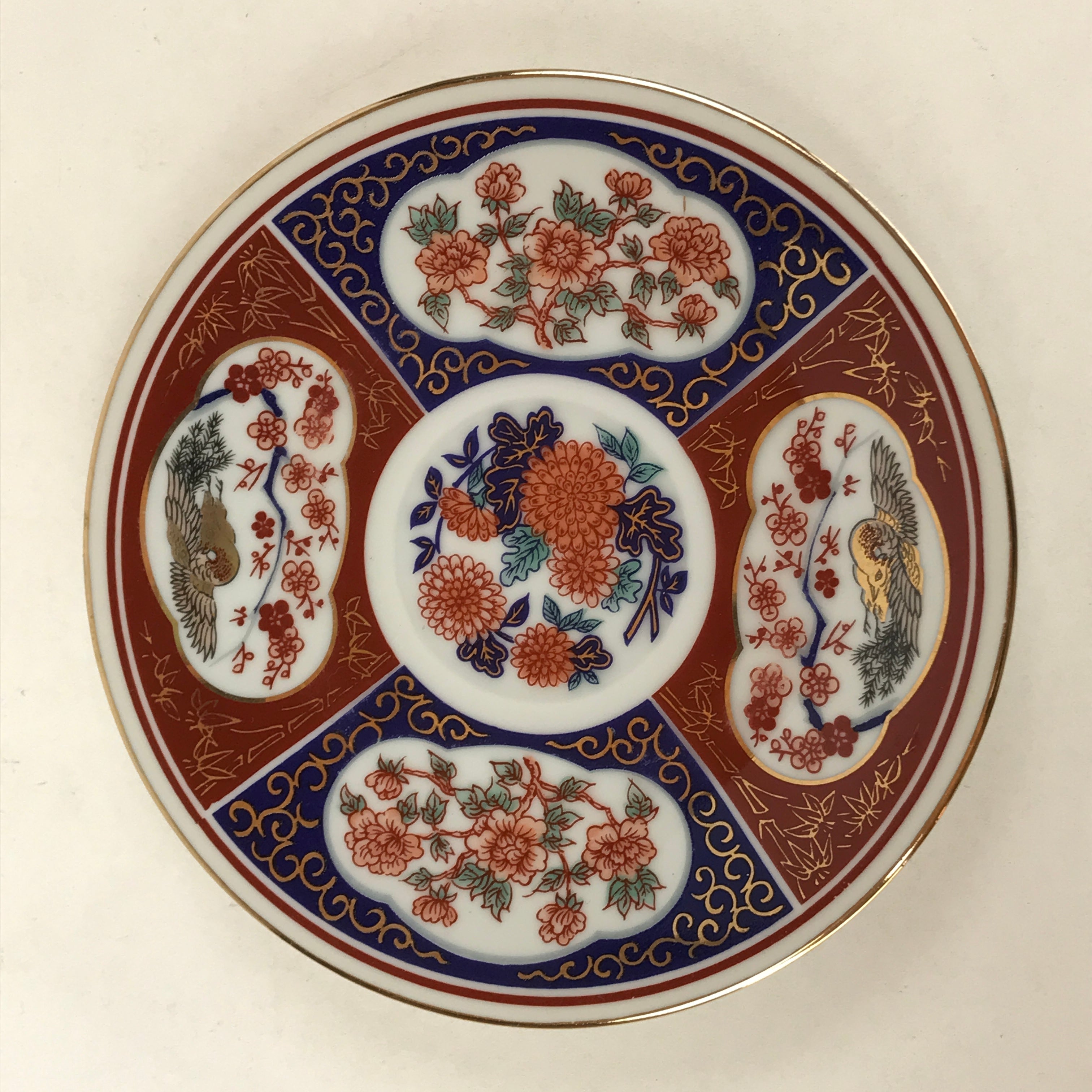 Japanese Porcelain Round Small Plate Vtg Kutani Imari Floral Red Blue Gold PY622