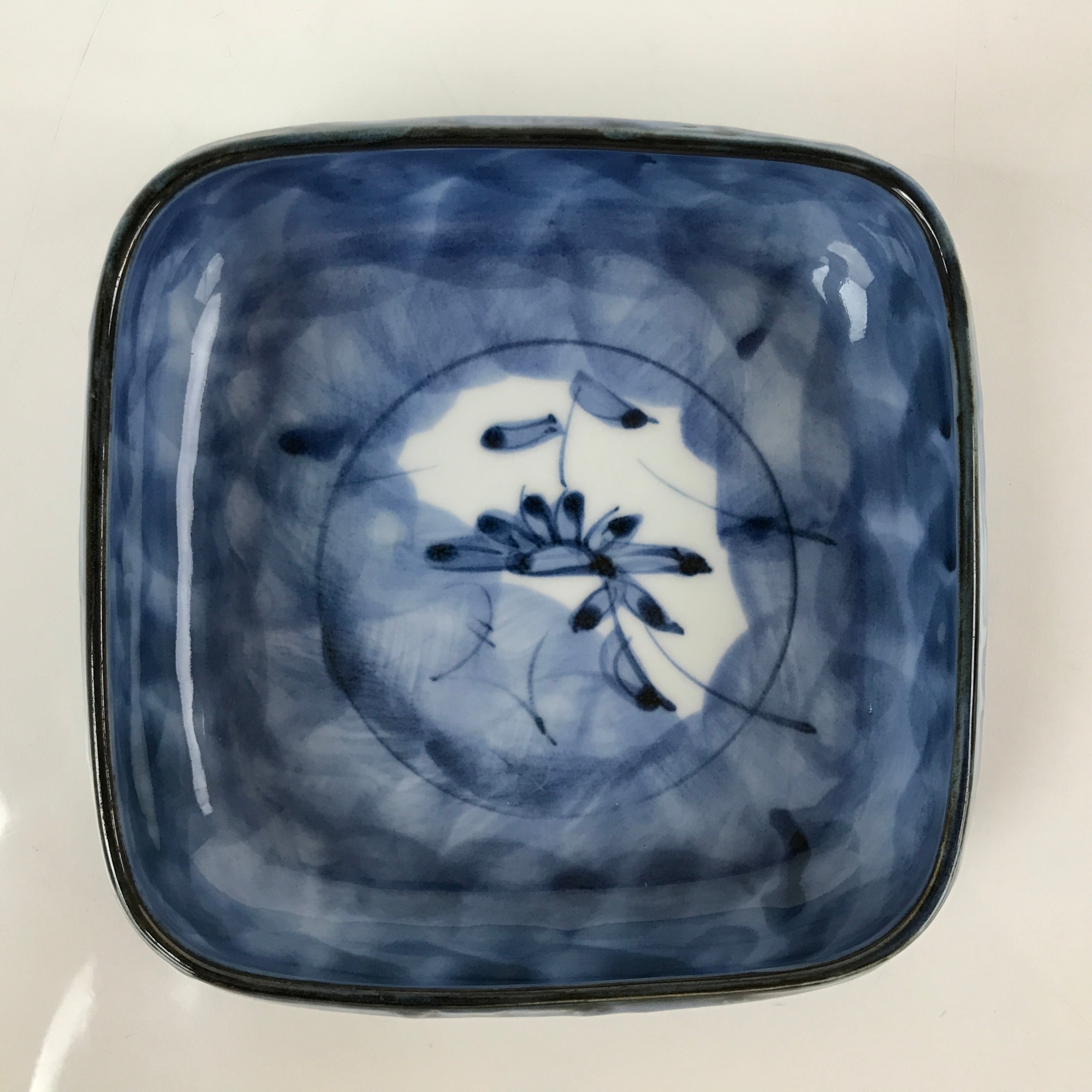 Japanese Porcelain Rounded Square Plate Sara Vtg Sashimi Dish Blue Flower PY859