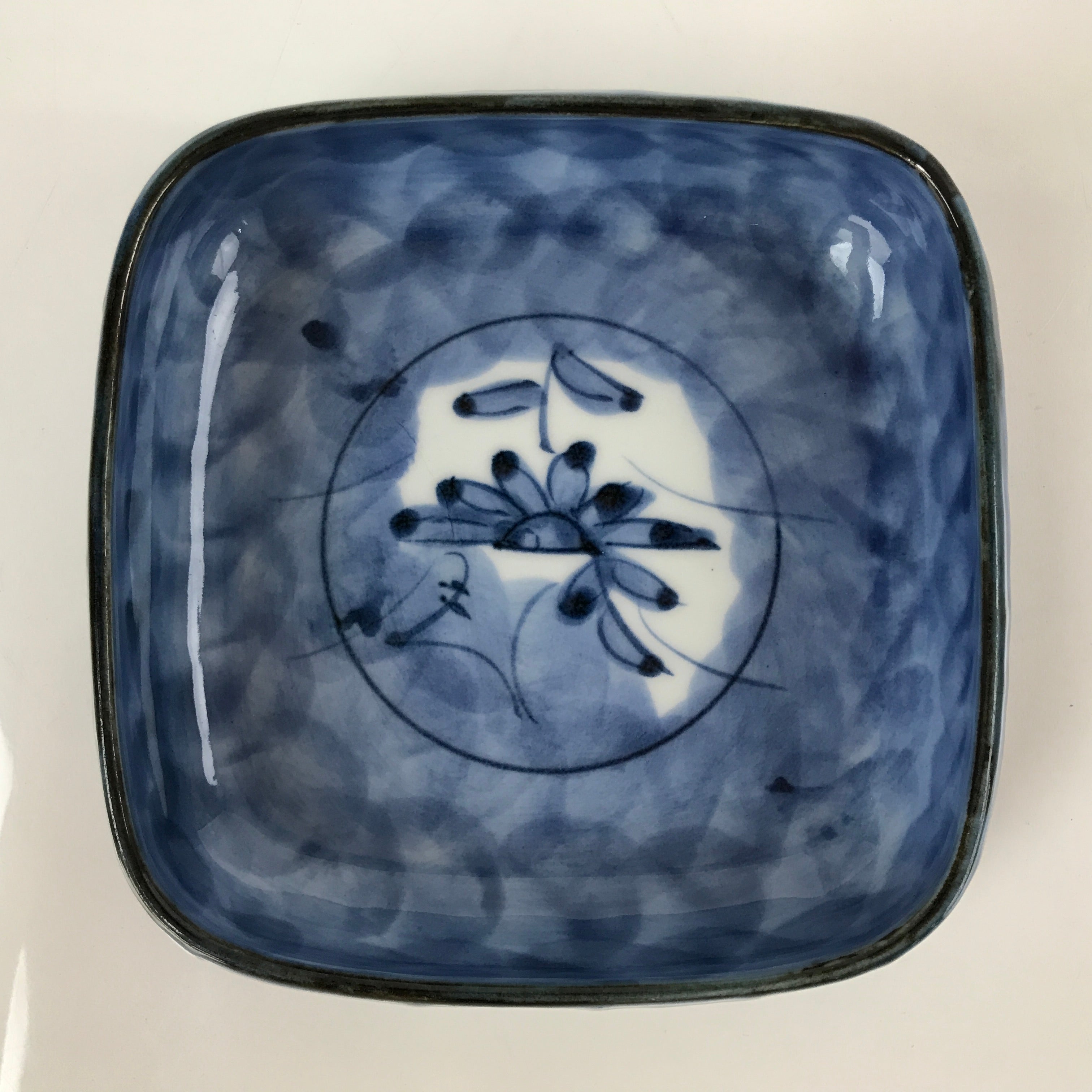 Japanese Porcelain Rounded Square Plate Sara Vtg Sashimi Dish Blue Flower PY861