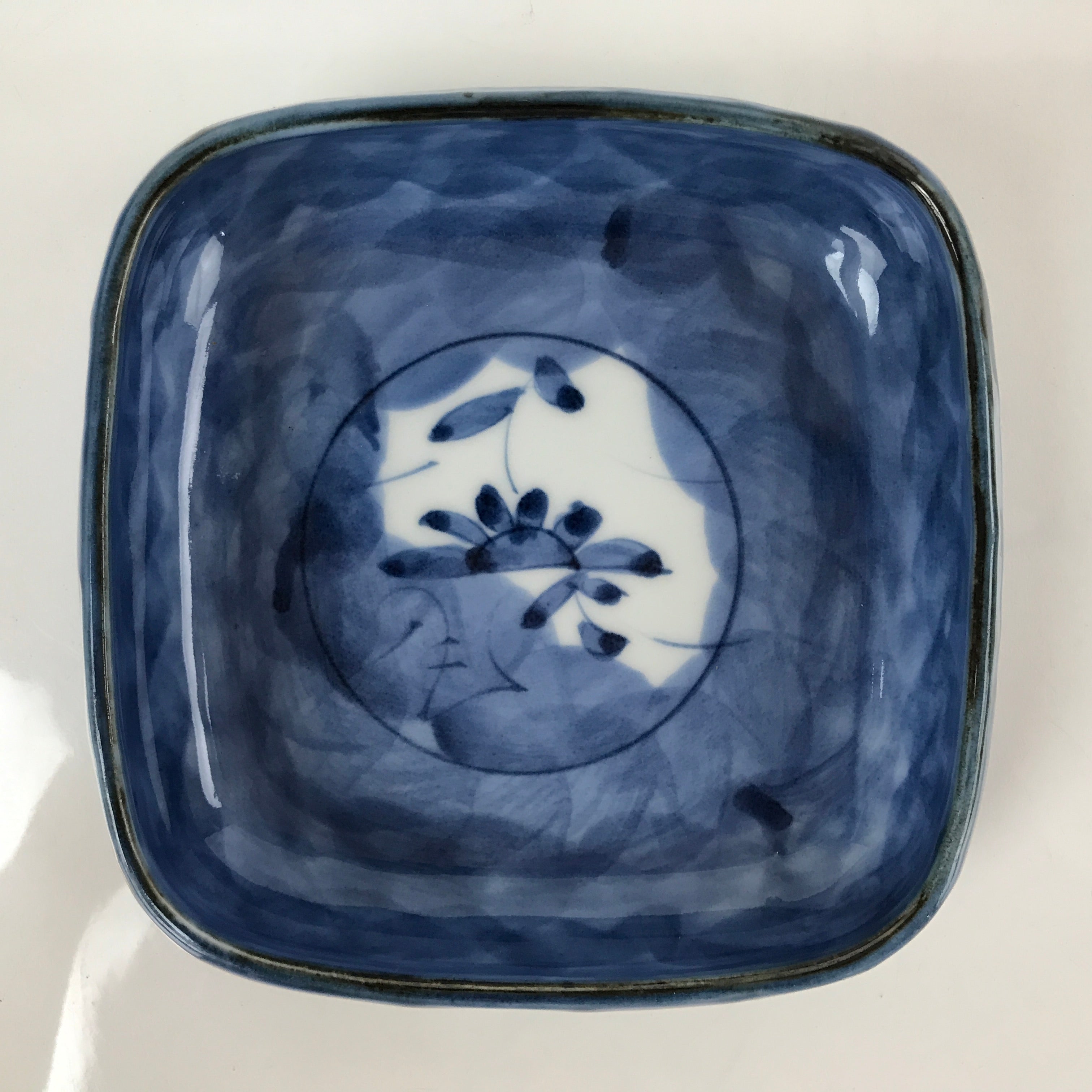 Japanese Porcelain Rounded Square Plate Sara Vtg Sashimi Dish Blue Flower PY862