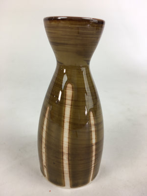 Japanese Porcelain Sake Bottle Brown White Vertical Line Design Tokkuri TS361