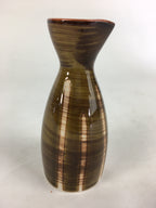 Japanese Porcelain Sake Bottle Brown White Vertical Line Design Tokkuri TS361