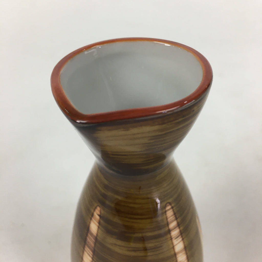 Japanese Porcelain Sake Bottle Brown White Vertical Line Design Tokkuri TS361