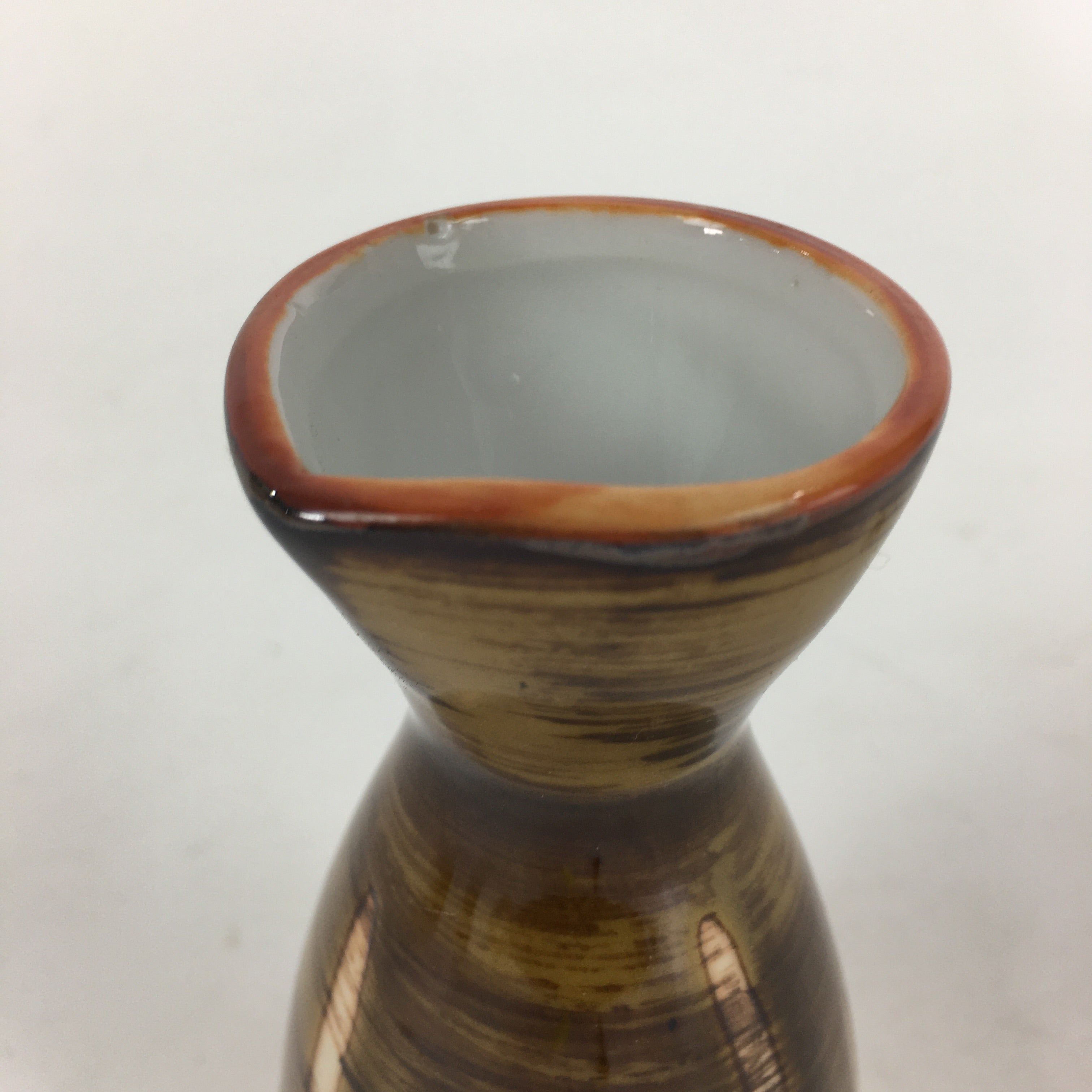 Japanese Porcelain Sake Bottle Brown White Vertical Line Design Tokkuri TS363