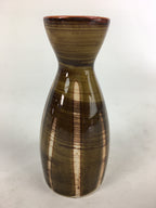 Japanese Porcelain Sake Bottle Brown White Vertical Line Design Tokkuri TS363
