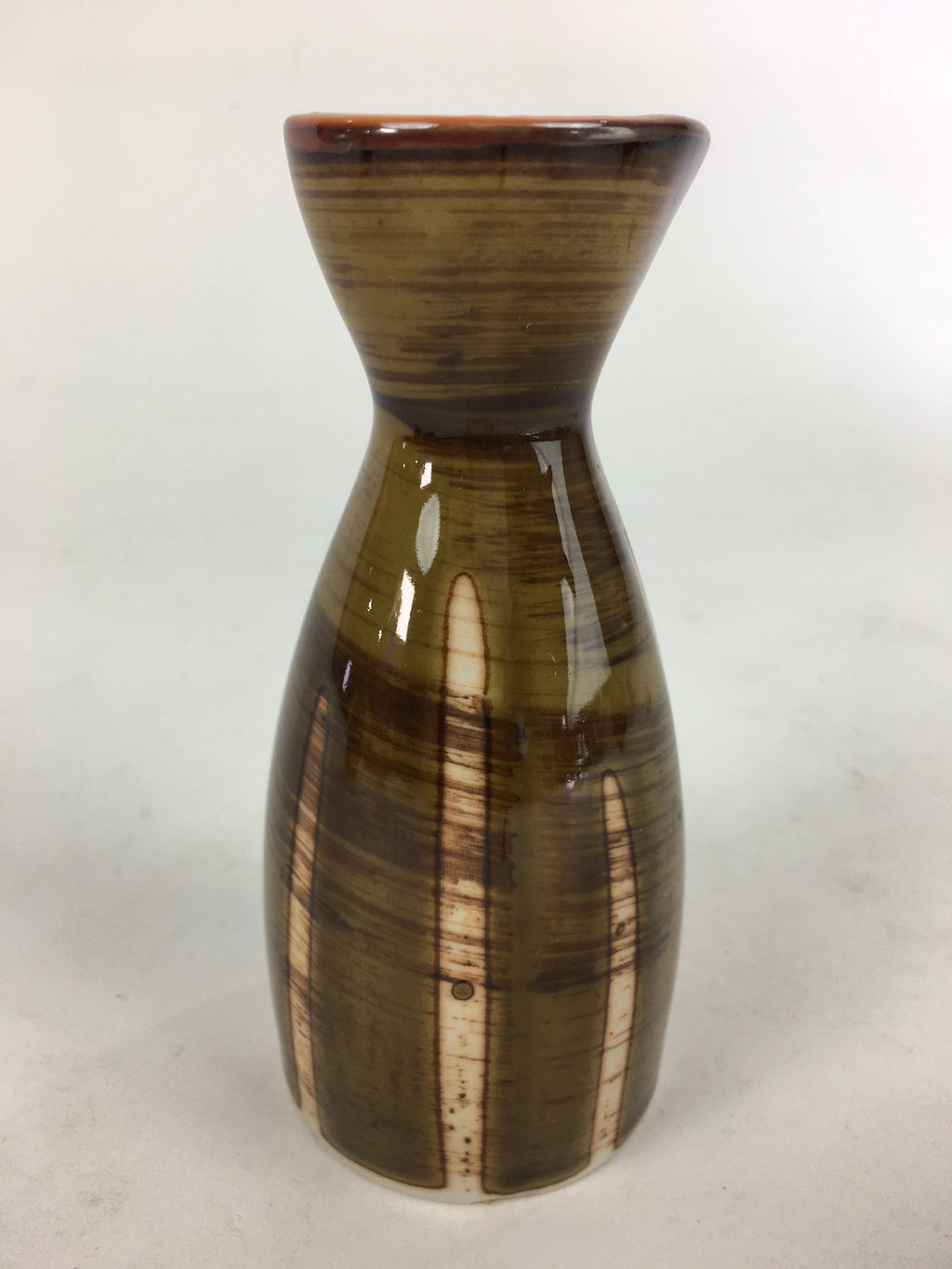 Japanese Porcelain Sake Bottle Brown White Vertical Line Design Tokkuri TS363