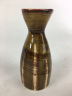 Japanese Porcelain Sake Bottle Brown White Vertical Line Design Tokkuri TS363
