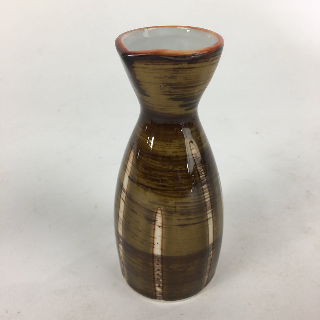 Japanese Porcelain Sake Bottle Brown White Vertical Line Design Tokkuri TS363