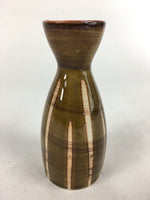 Japanese Porcelain Sake Bottle Brown White Vertical Line Design Tokkuri TS364