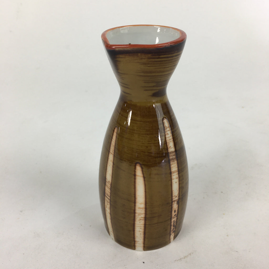 Japanese Porcelain Sake Bottle Brown White Vertical Line Design Tokkuri TS365