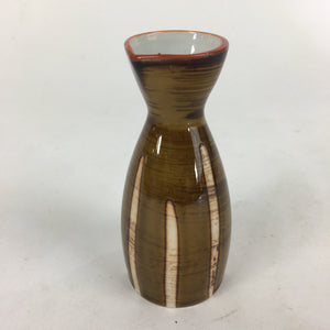 Japanese Porcelain Sake Bottle Brown White Vertical Line Design Tokkuri TS365