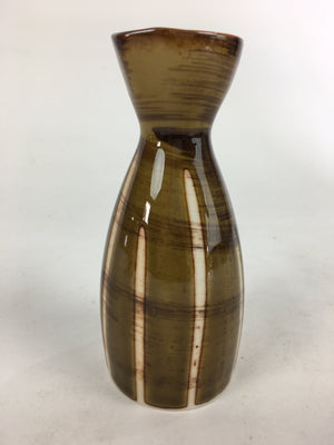 Japanese Porcelain Sake Bottle Brown White Vertical Line Design Tokkuri TS366