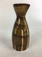 Japanese Porcelain Sake Bottle Brown White Vertical Line Design Tokkuri TS366
