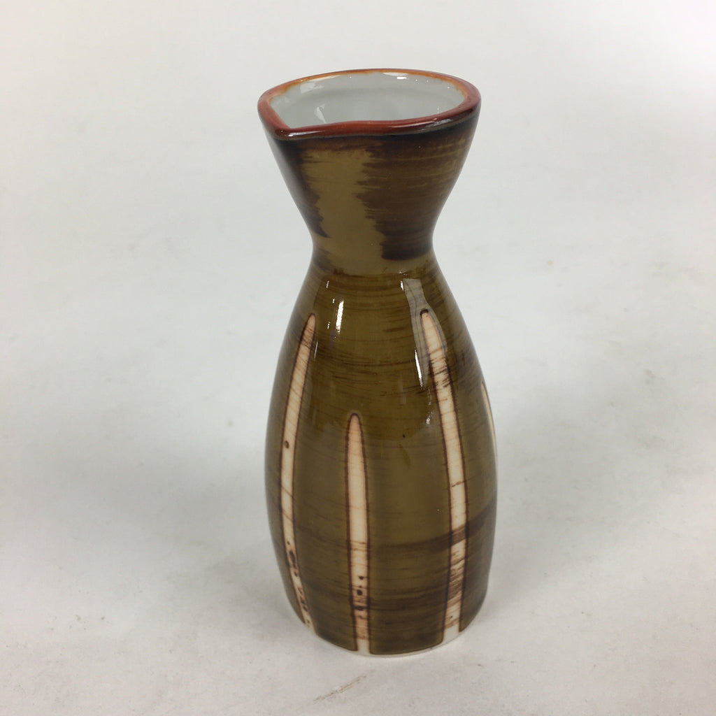 Japanese Porcelain Sake Bottle Brown White Vertical Line Design Tokkuri TS367