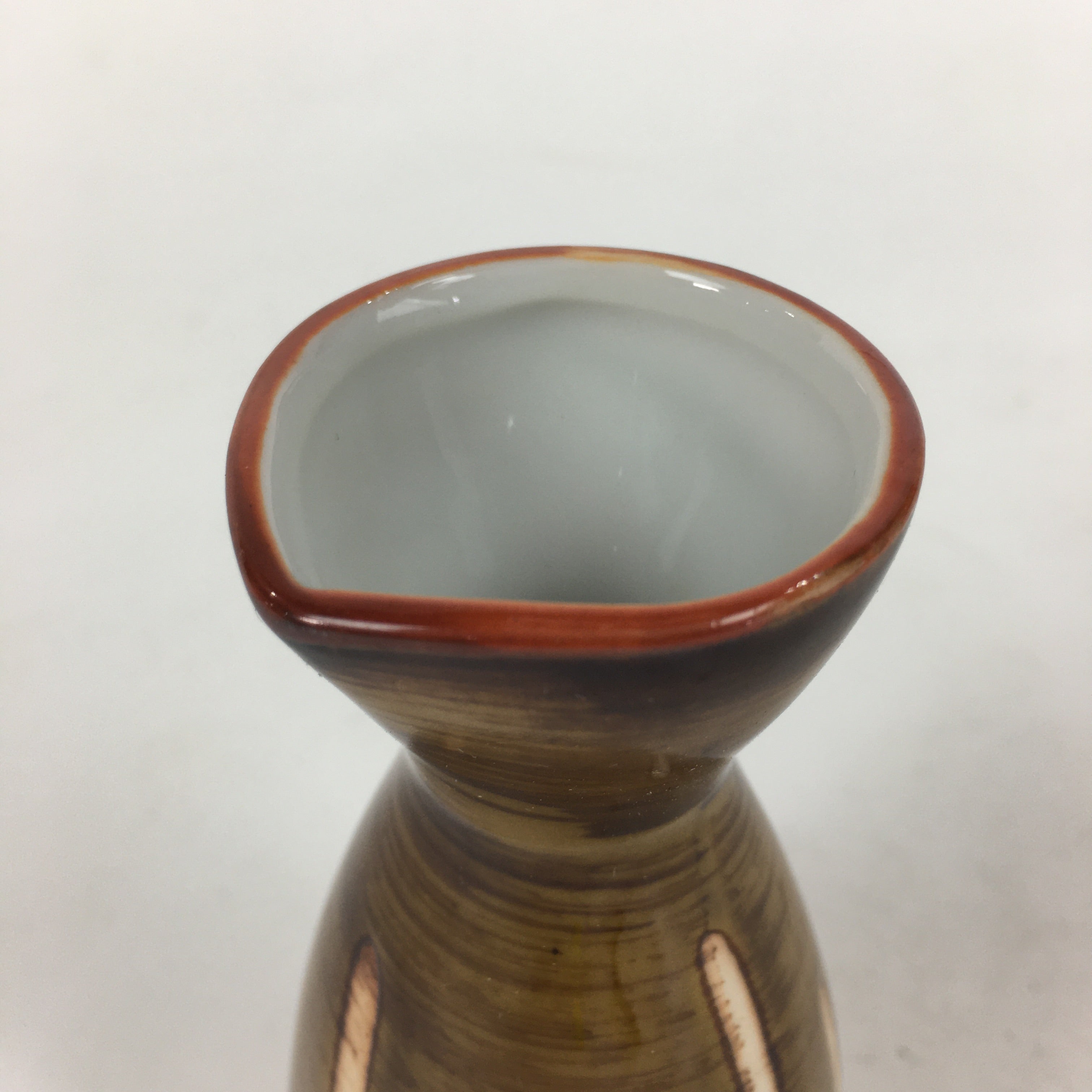 Japanese Porcelain Sake Bottle Brown White Vertical Line Design Tokkuri TS369