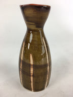 Japanese Porcelain Sake Bottle Brown White Vertical Line Design Tokkuri TS369