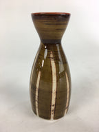 Japanese Porcelain Sake Bottle Brown White Vertical Line Design Tokkuri TS369