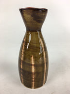 Japanese Porcelain Sake Bottle Brown White Vertical Line Design Tokkuri TS371