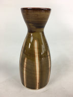 Japanese Porcelain Sake Bottle Brown White Vertical Line Design Tokkuri TS371