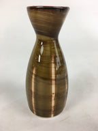 Japanese Porcelain Sake Bottle Brown White Vertical Line Design Tokkuri TS371