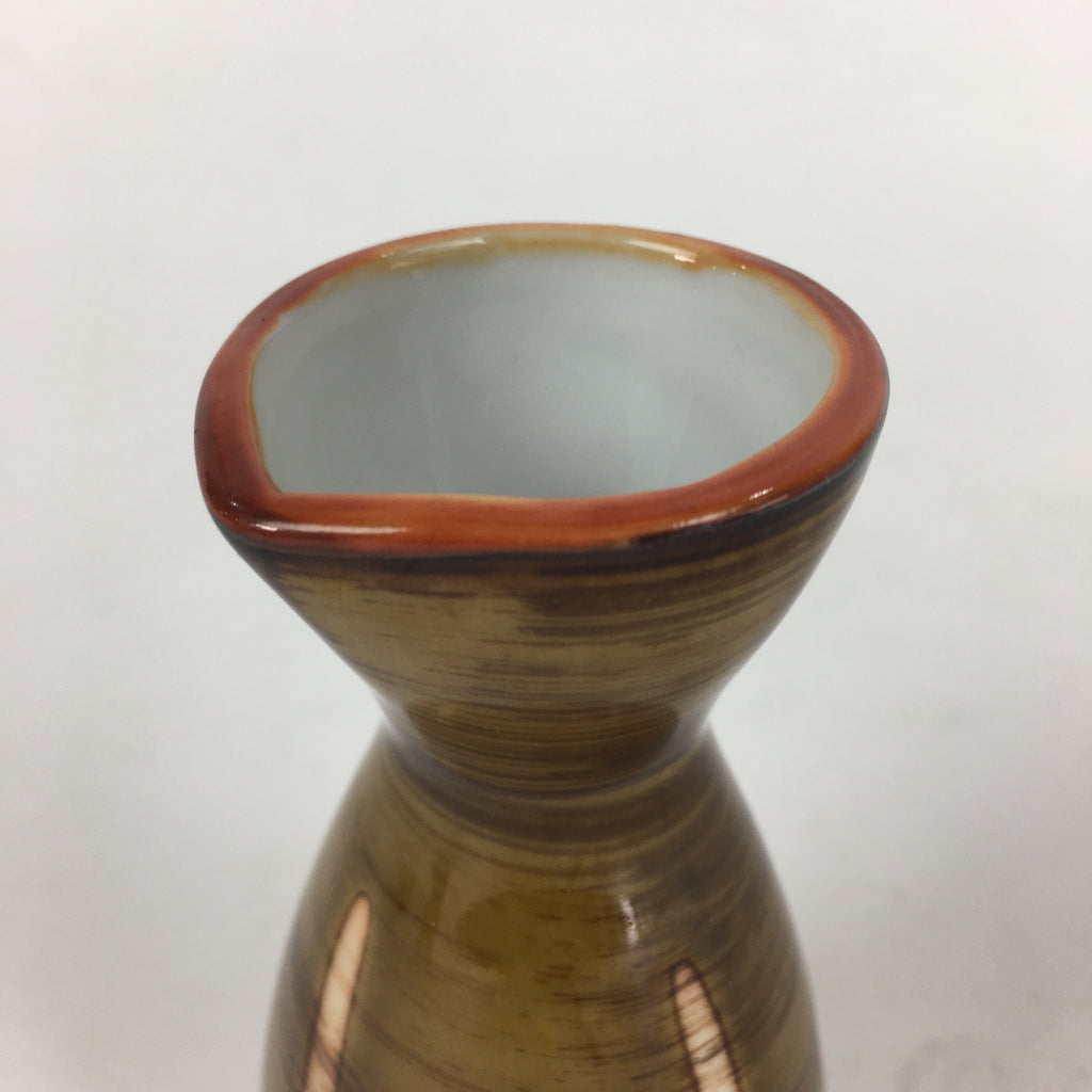 Japanese Porcelain Sake Bottle Brown White Vertical Line Design Tokkuri TS372