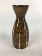 Japanese Porcelain Sake Bottle Brown White Vertical Line Design Tokkuri TS372