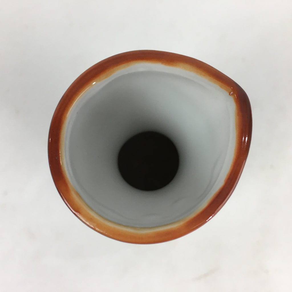 Japanese Porcelain Sake Bottle Brown White Vertical Line Design Tokkuri TS372