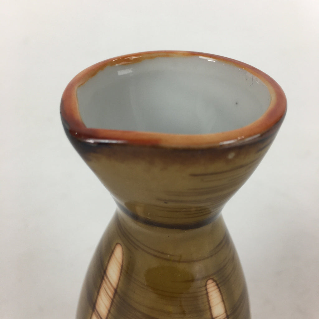 Japanese Porcelain Sake Bottle Brown White Vertical Line Design Tokkuri TS373