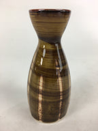 Japanese Porcelain Sake Bottle Brown White Vertical Line Design Tokkuri TS373