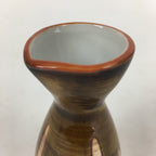 Japanese Porcelain Sake Bottle Brown White Vertical Line Design Tokkuri TS374