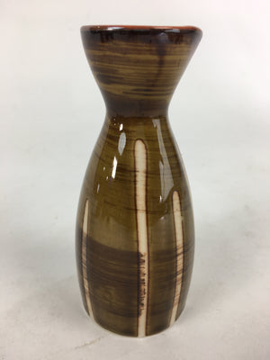 Japanese Porcelain Sake Bottle Brown White Vertical Line Design Tokkuri TS375