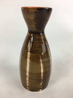 Japanese Porcelain Sake Bottle Brown White Vertical Line Design Tokkuri TS376