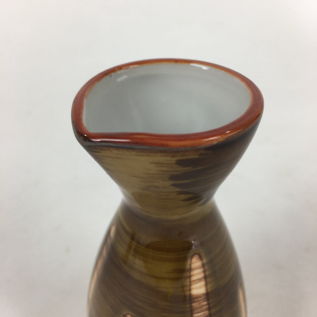 Japanese Porcelain Sake Bottle Brown White Vertical Line Design Tokkuri TS377