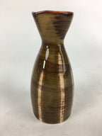 Japanese Porcelain Sake Bottle Brown White Vertical Line Design Tokkuri TS377
