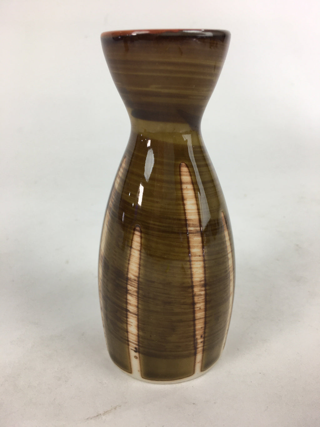 Japanese Porcelain Sake Bottle Brown White Vertical Line Design Tokkuri TS377