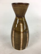 Japanese Porcelain Sake Bottle Brown White Vertical Line Design Tokkuri TS377
