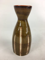 Japanese Porcelain Sake Bottle Brown White Vertical Line Design Tokkuri TS378