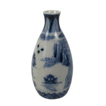 Japanese Porcelain Sake Bottle Tokkuri Blue White Kanji Poem Water Boat TS846