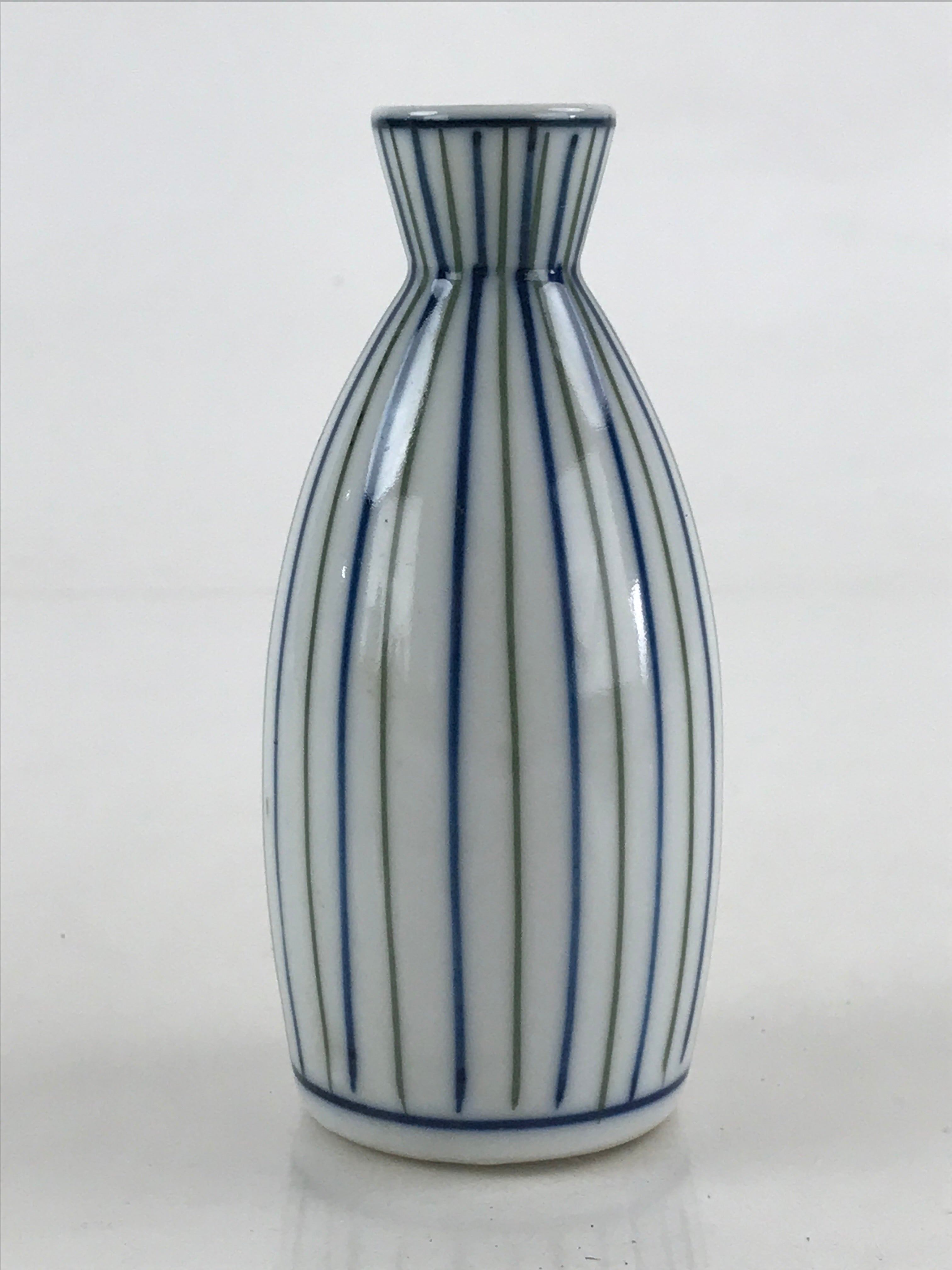 Japanese Porcelain Sake Bottle Tokkuri Ichigo Vtg Pottery Vertical Stripes TS526