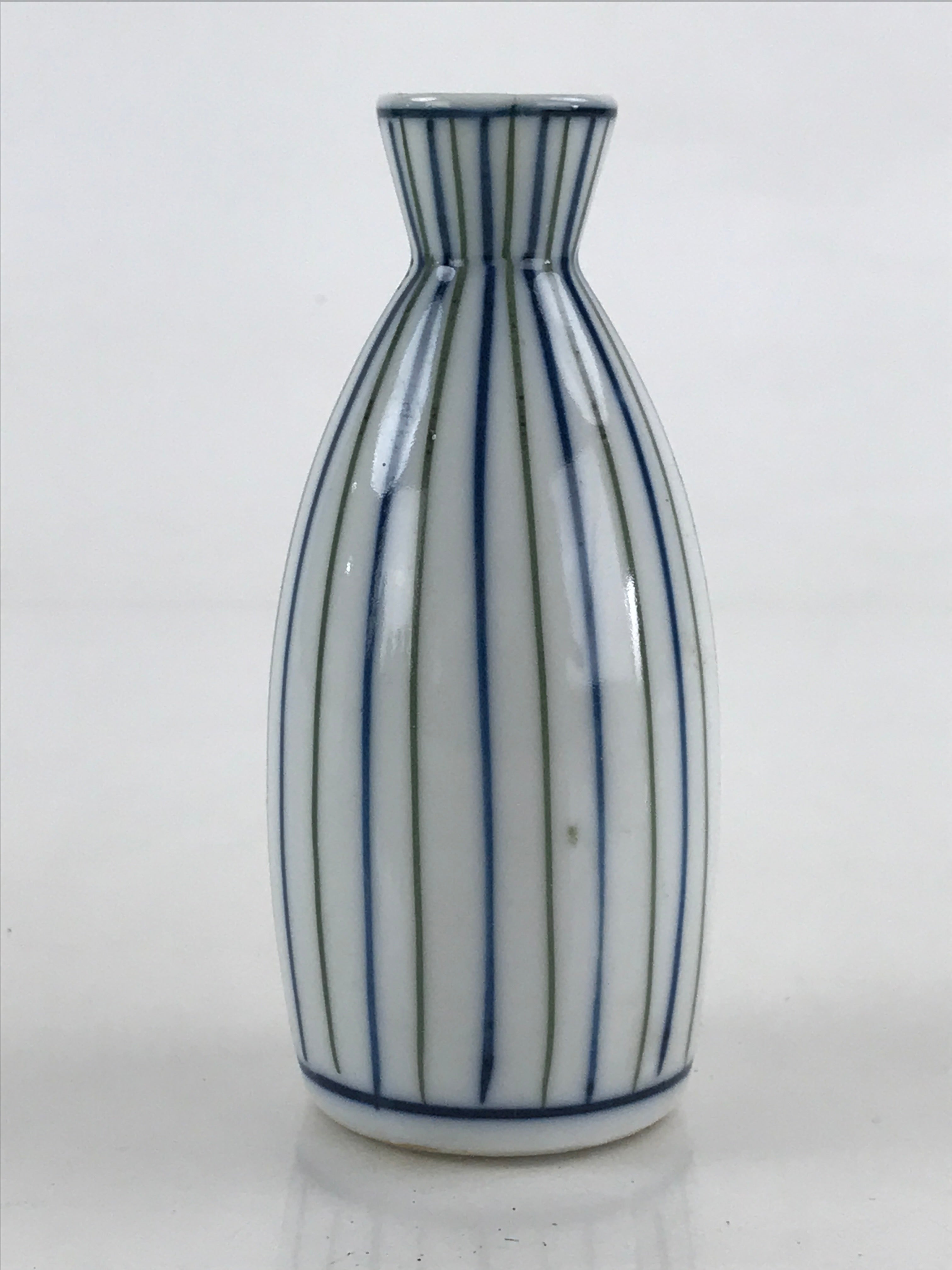 Japanese Porcelain Sake Bottle Tokkuri Ichigo Vtg Pottery Vertical Stripes TS526